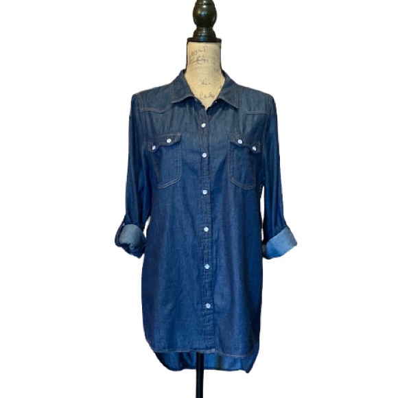 Yahada Tops - Yahada Blue Long Denim Pearl Snap Top Large